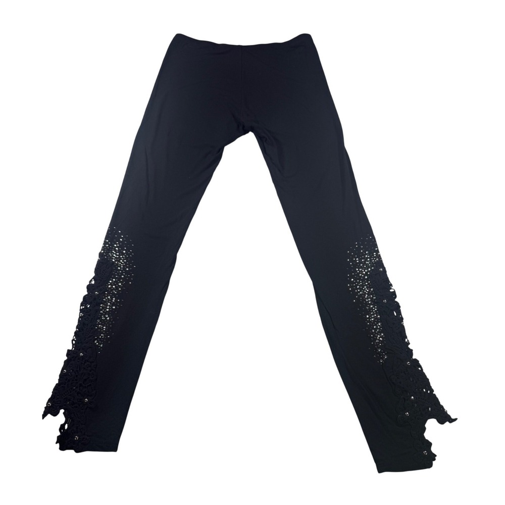 Vocal Black Embellished Leggings Rhinestone Lace Cutout Ankle Medium NWT IM0830P